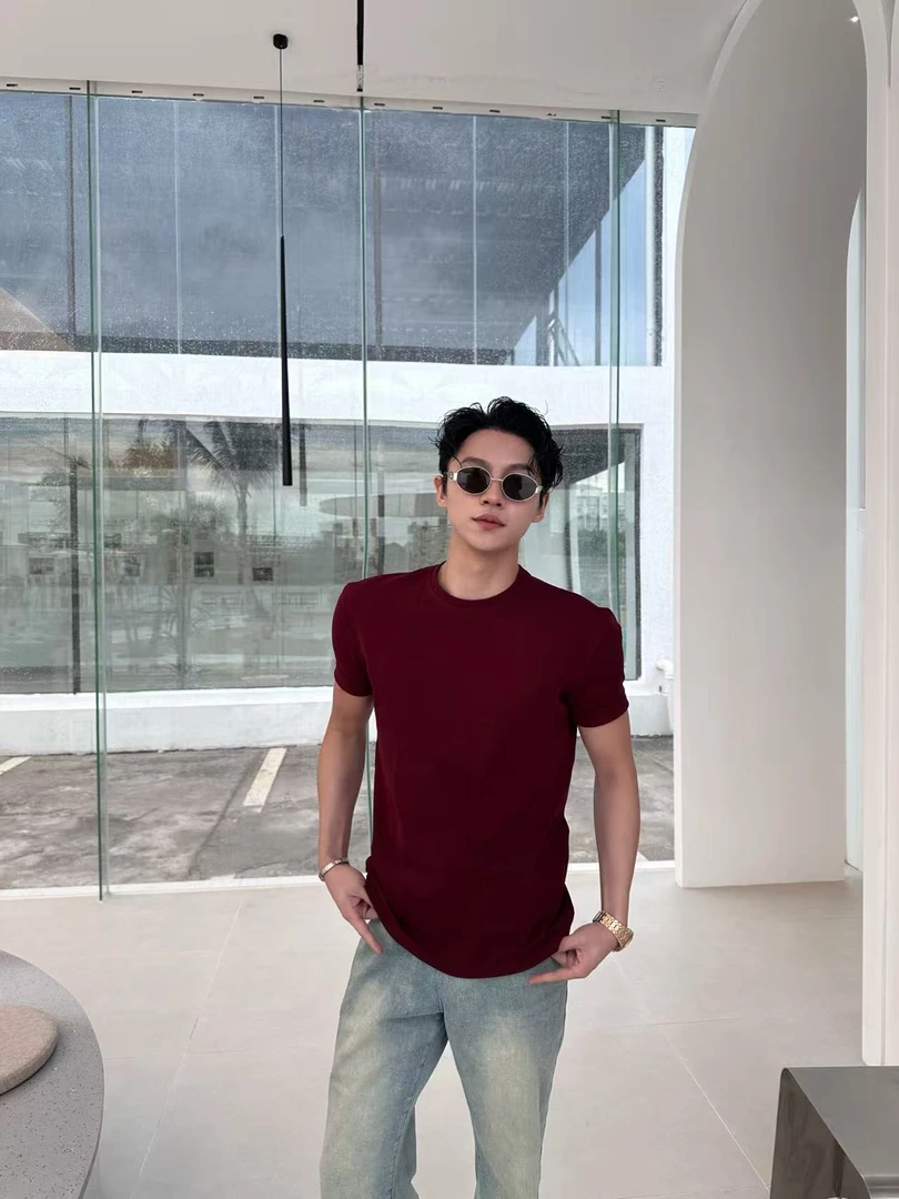 【FANG BH】重磅320g男士春夏半高领正肩时尚黑色短袖长袖型男打底