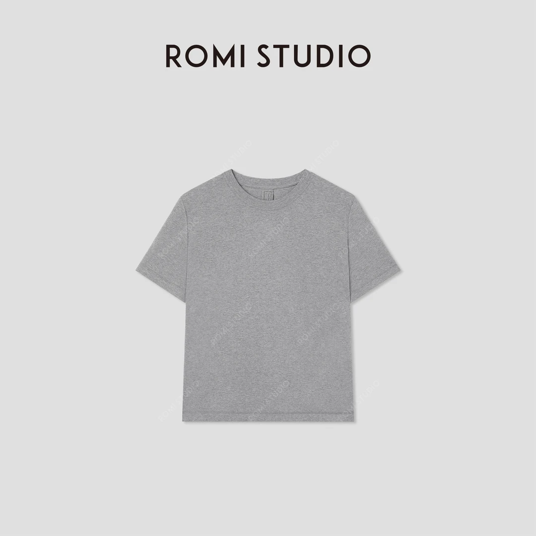 ROMI STUDIO“格雷基础”棉氨混纺轻柔修身简约短款T恤 RWCRSM2028