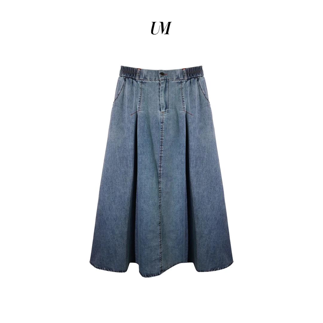 【U.M】牛仔半身A字显瘦中长款松紧中高腰半身裙
