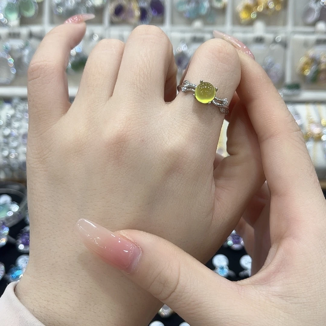 蛇纹石玉银S925镶嵌戒指