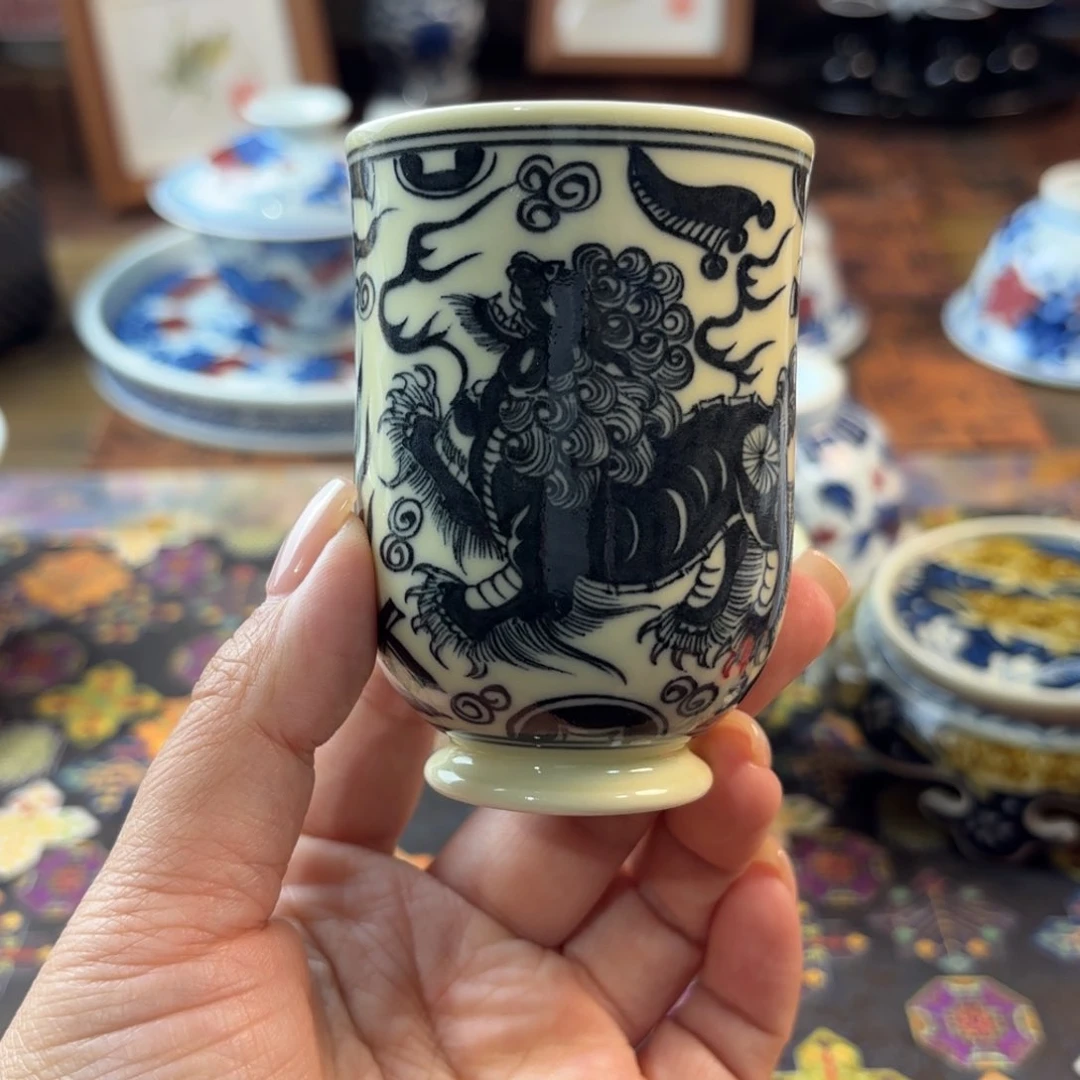 瓷青花手绘二号釉杯杯杯