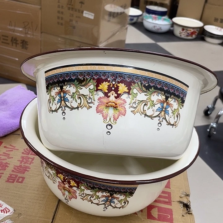 搪瓷28公分珐琅搪瓷深型盆1个，珍品花色