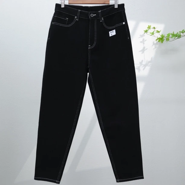 潮牌男女百搭时尚黑色牛仔长裤4176-A12-11