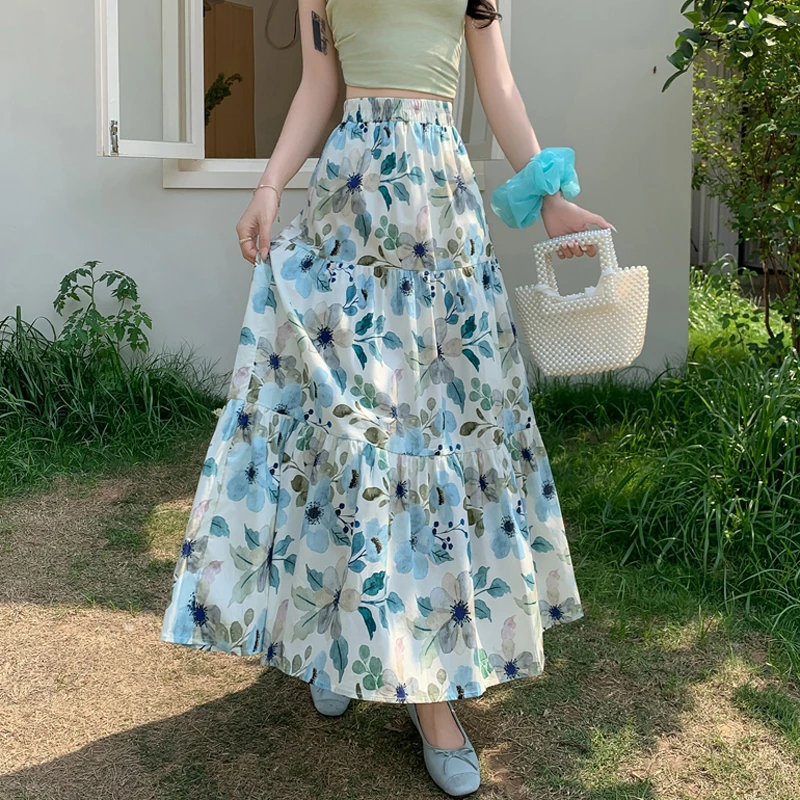 La Chapelle/拉夏贝尔今年流行复古碎花高腰慵懒风三节A字长裙