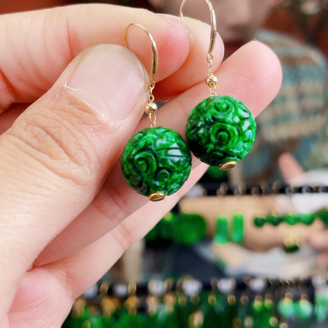 翡翠18K金镶嵌耳饰