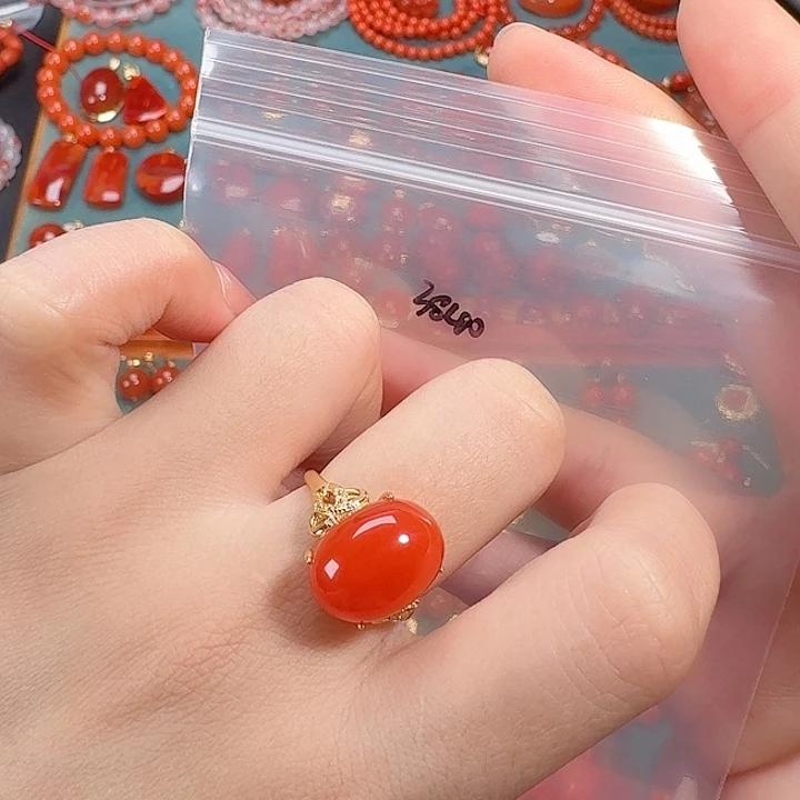 南红玛瑙银S925镶嵌戒指