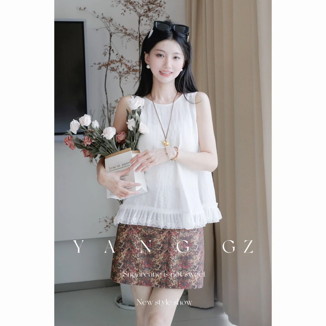 YANG GZ【Q点金枝】 新款复古印花高腰短款短裙女 GZ667013#A70417