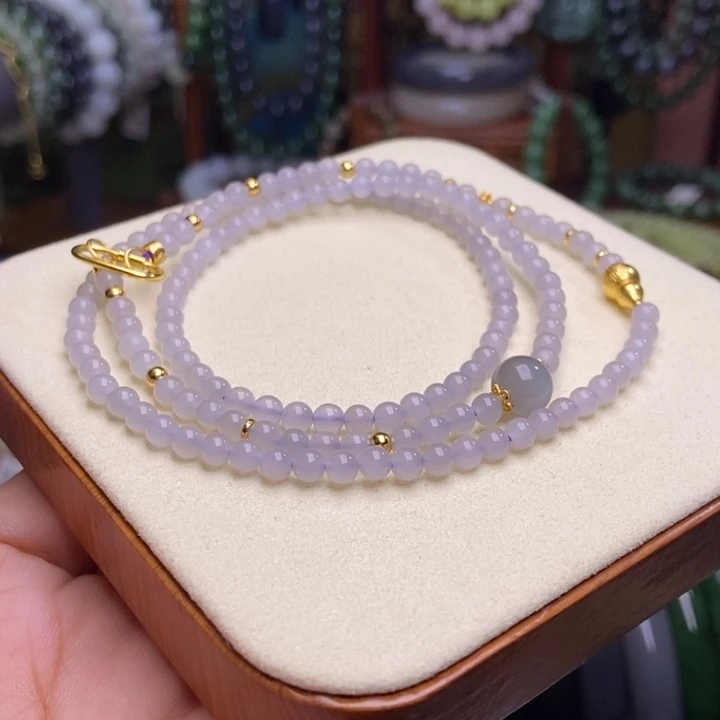 和田玉未镶嵌颈饰烟紫冰底约4mm小米珠