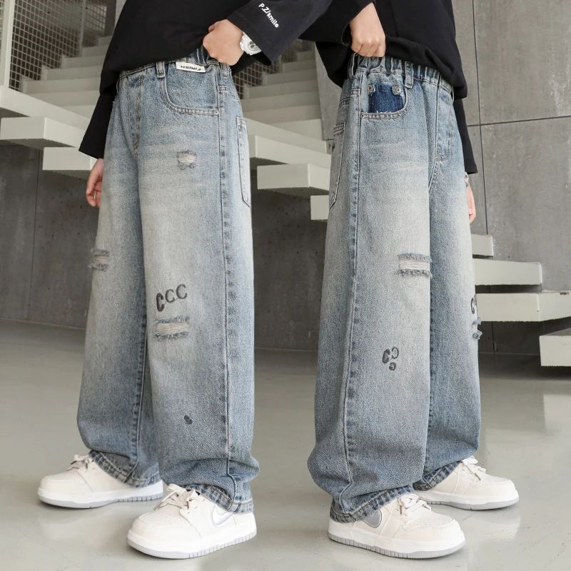 男童直筒牛仔裤春秋2025新款儿童中大童潮帅春装休闲春季宽松长裤