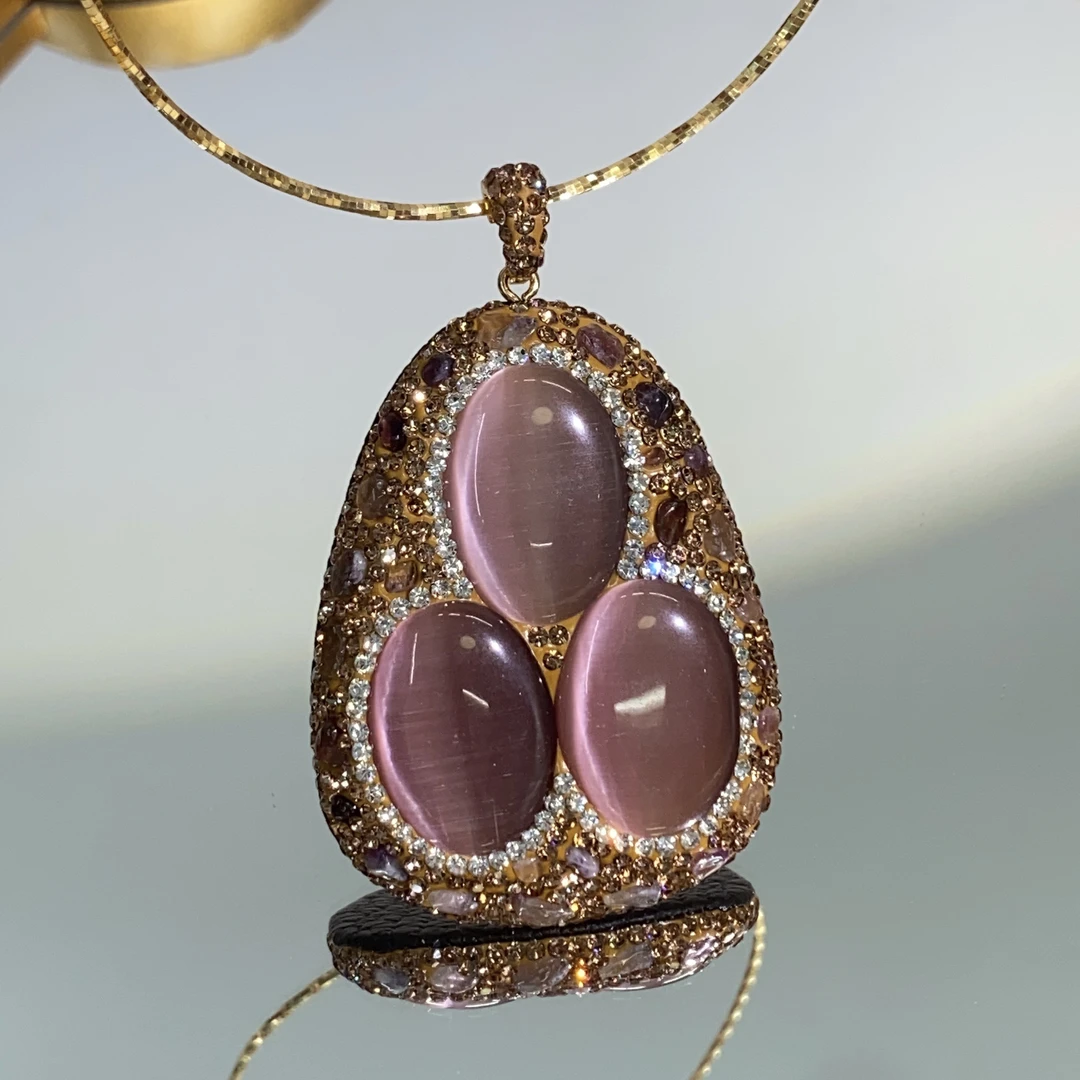 铜合金合成锆石吊坠 TTSD 粉色MYS三裸面设计款吊坠1566d