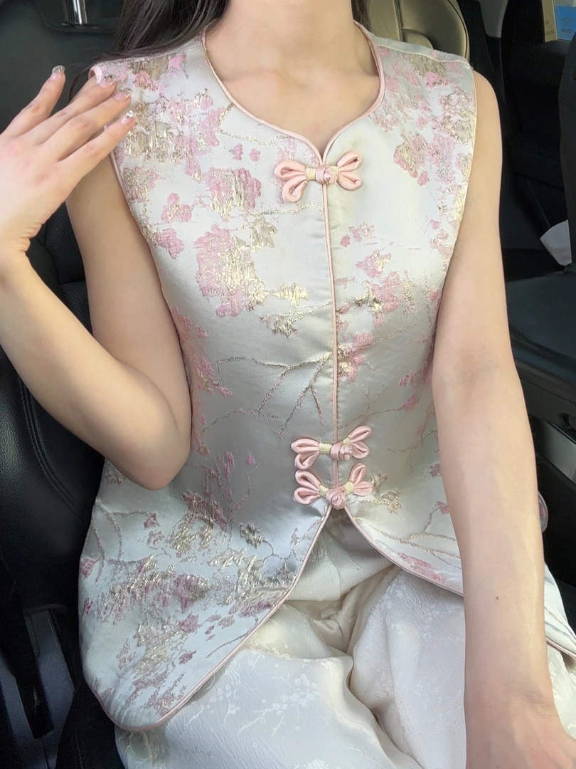 Haxig/花小骨早春新品【梅花弄】国风马夹女气质新中式提花无袖坎肩
