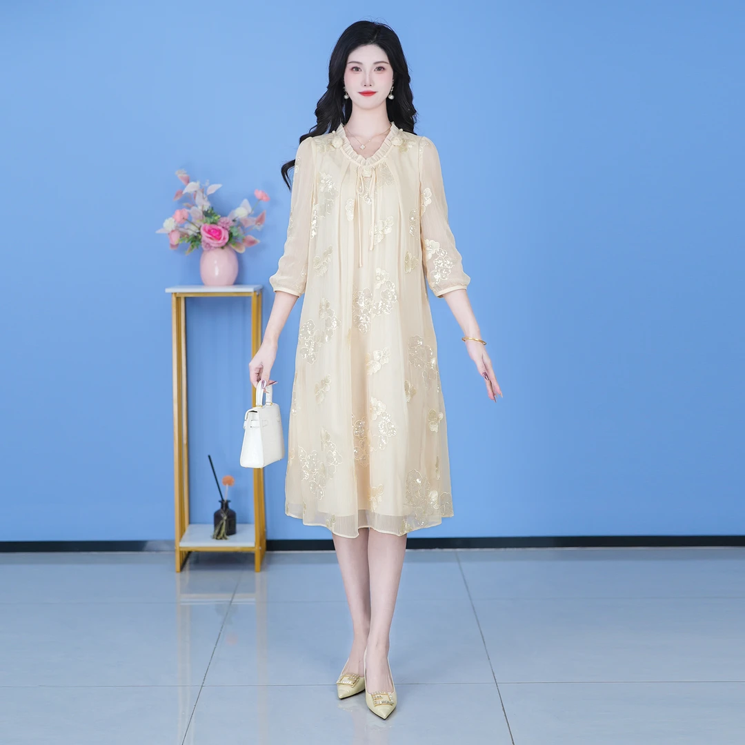 【SJYH103】2025年春季新款时尚优雅减龄连衣裙显瘦气质-hz
