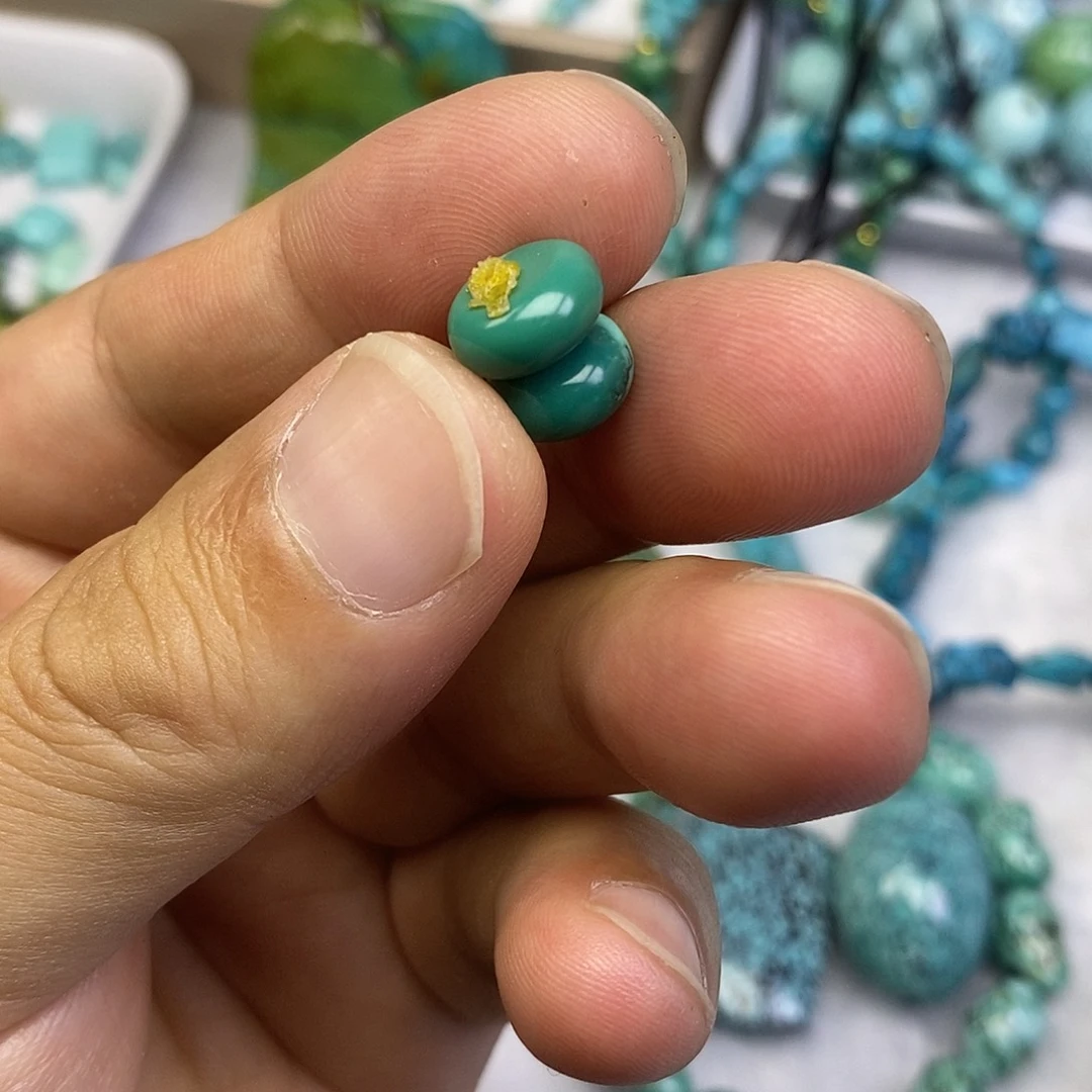 未镶嵌高瓷绿油漆隔珠一对