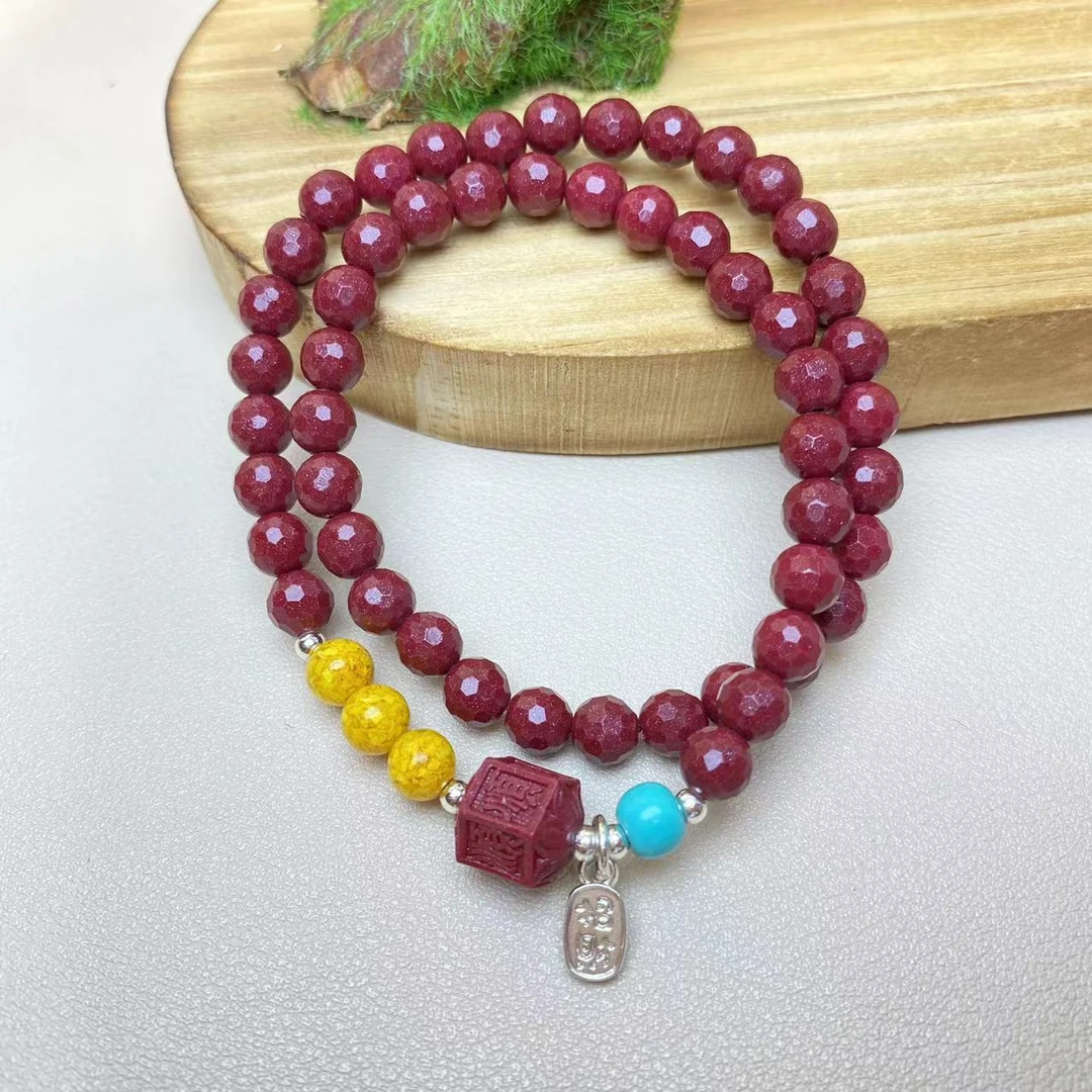 含辰砂工艺品高含量朱砂紫金砂设计款切面双圈顺子手串正品保真砂