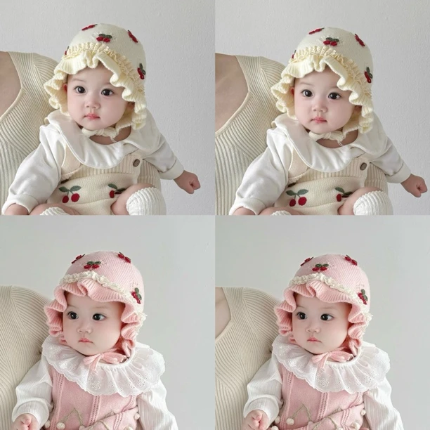 女宝宝帽子秋冬季韩版花朵针织护耳帽保暖加厚女童婴儿毛线套头帽