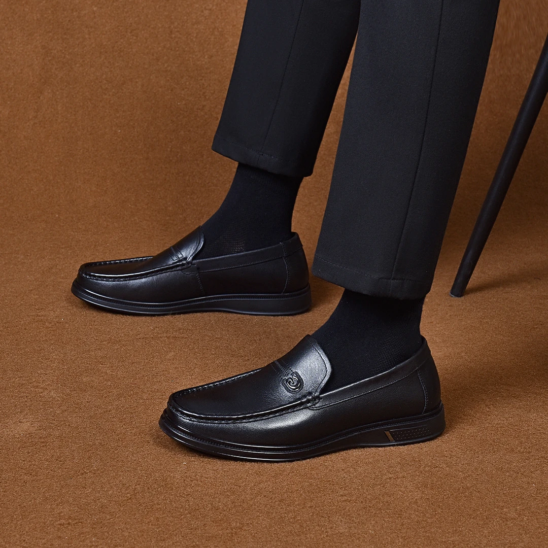 男皮鞋男士黑色休闲鞋2025一蹬套单鞋四季鞋乐福鞋牛皮工作鞋男士