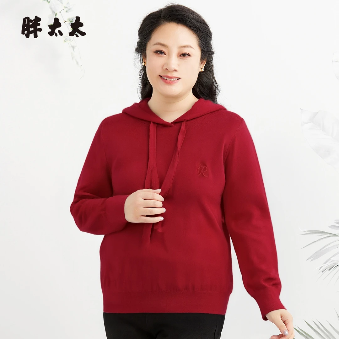 胖太太女装秋冬新品针织衫连帽胖mm时尚显瘦上衣女625301010