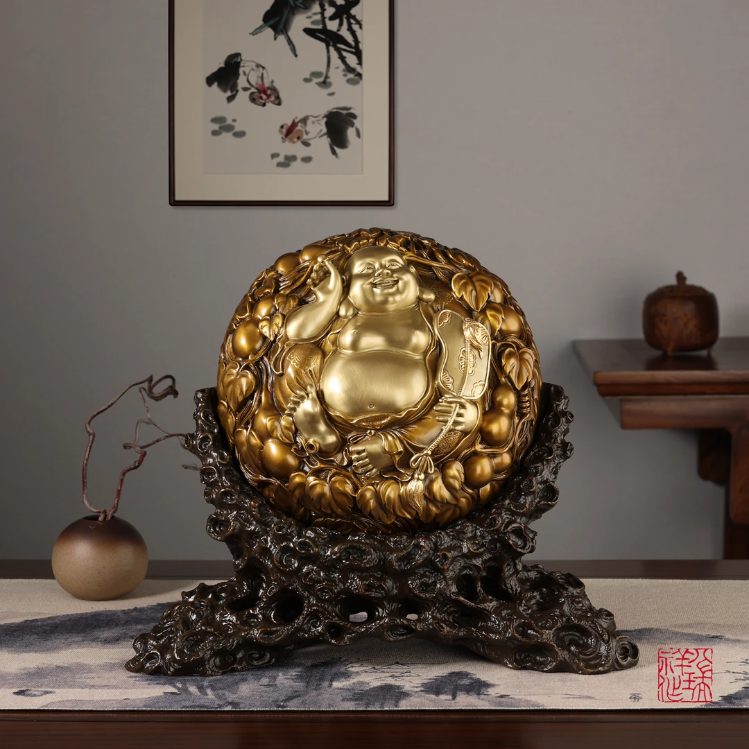 八瑞祥黄铜弥勒佛摆件家用客厅玄关大肚笑佛人物像办公室开业礼品