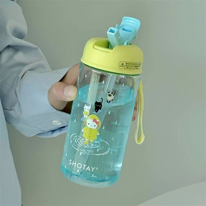 原创下雨kitty夏季吸管杯女生tritan耐高温便携小巧学生塑料水杯