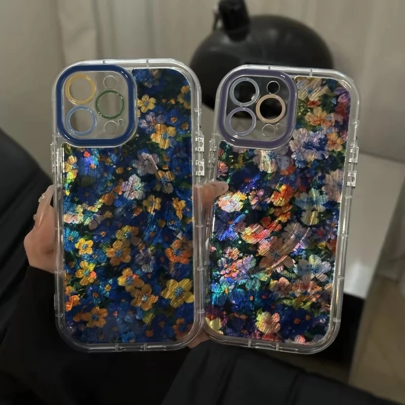 满屏碎花羽纱手机壳适用苹果16pro新款华为vivo高级小米喜庆OPPO