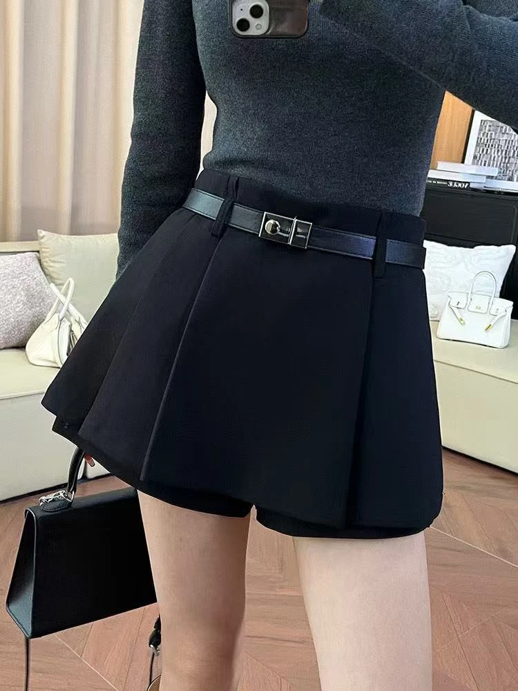 配腰带”假两件a字裤阔腿短裤裙休闲百搭时尚高腰显瘦气质半身裙裤