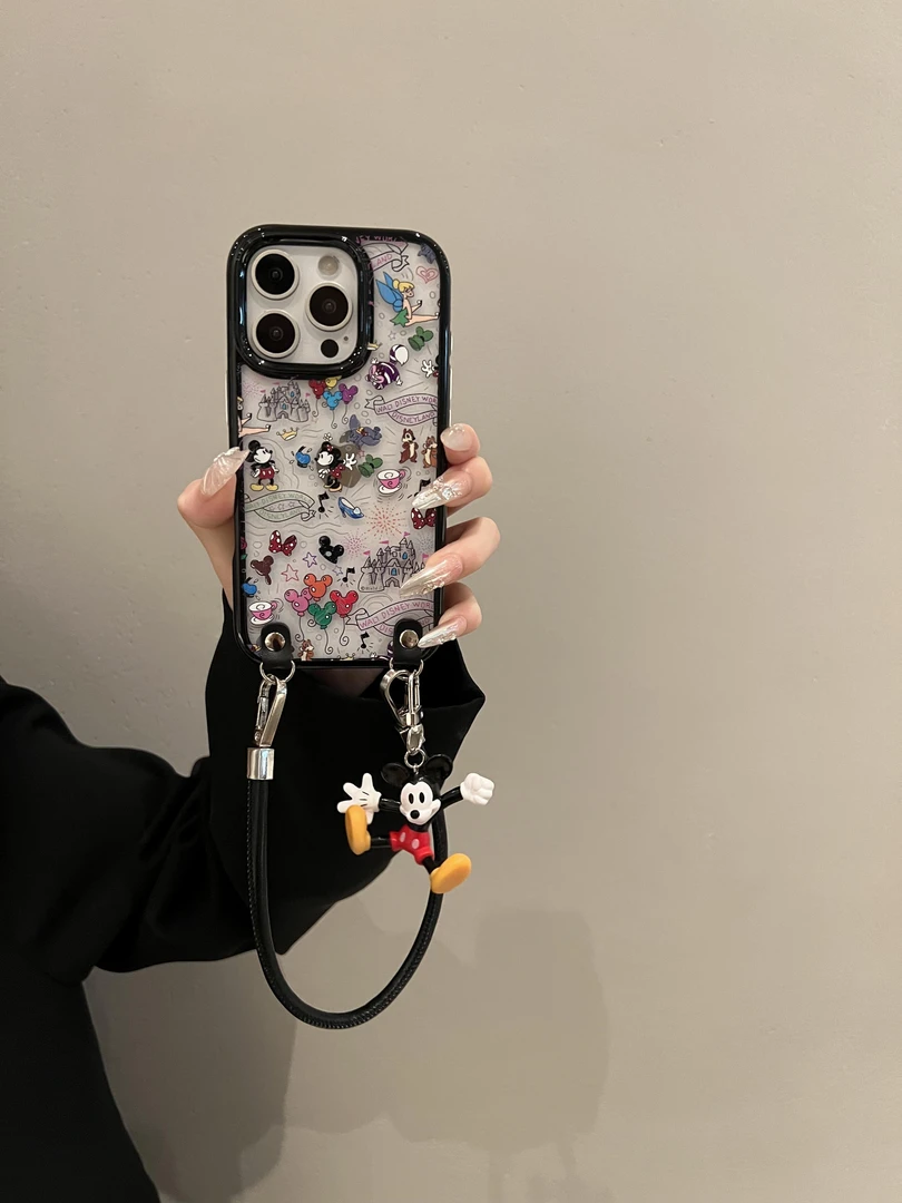 卡通动漫米奇适用于iPhone16pro手机壳苹果17promax黑边框斜跨款