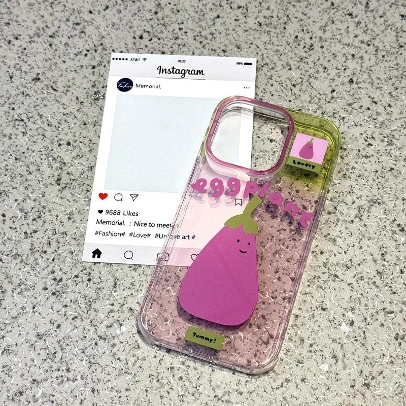 奥菲顿黄紫撞色茄子适用iPhone16高透15手机壳华为vivo小米oppo套