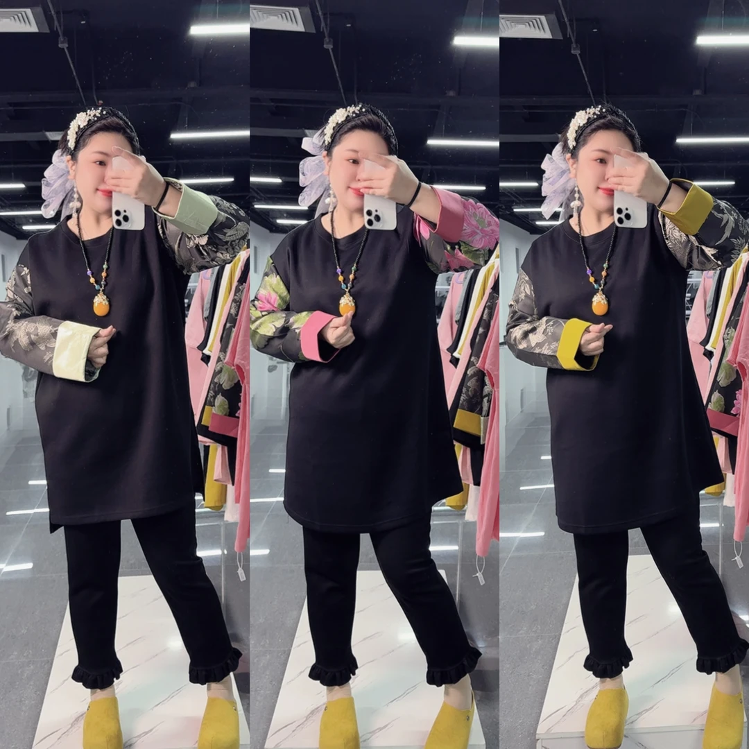 清苍价~深圳6701-6710新中式重工刺绣加长卫衣上衣