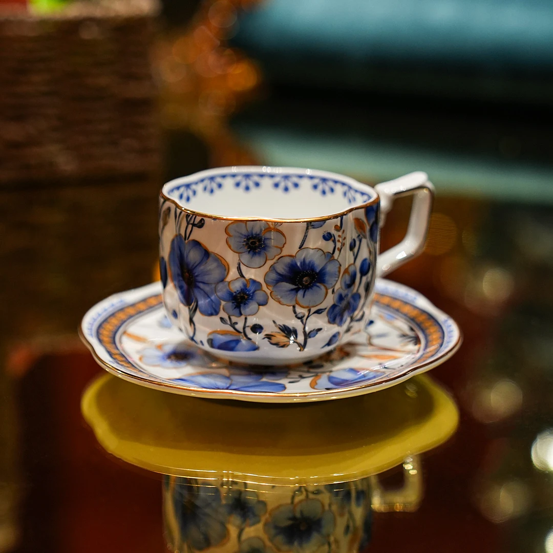 【本尼家】新中式青花咖啡杯骨瓷杯碟家用下午茶茶桌装饰
