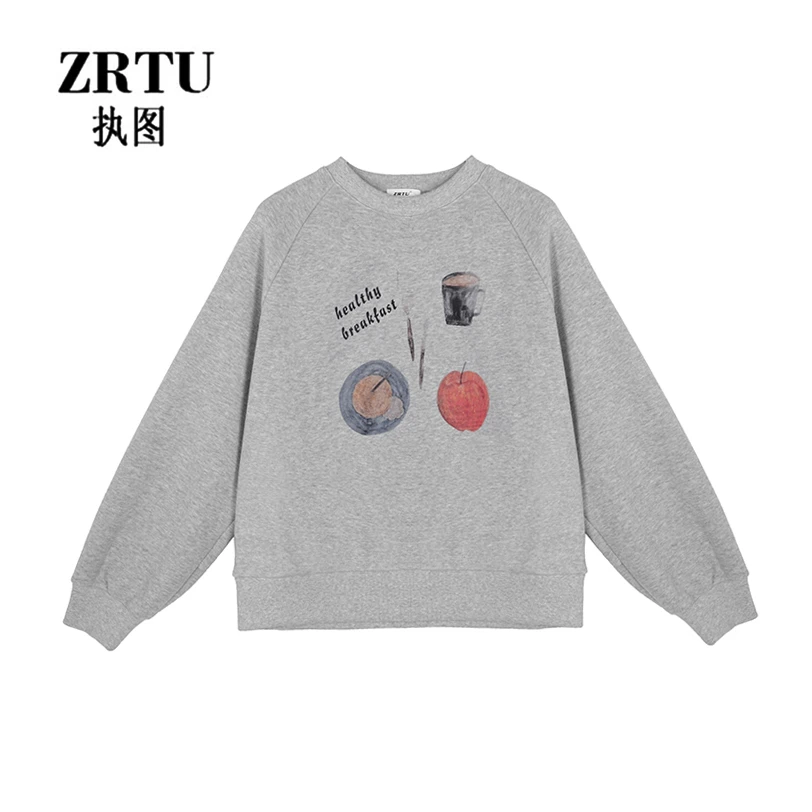 ZRTU执图(自播)冬季新款图案印花百搭宽松休闲长袖加绒卫衣女