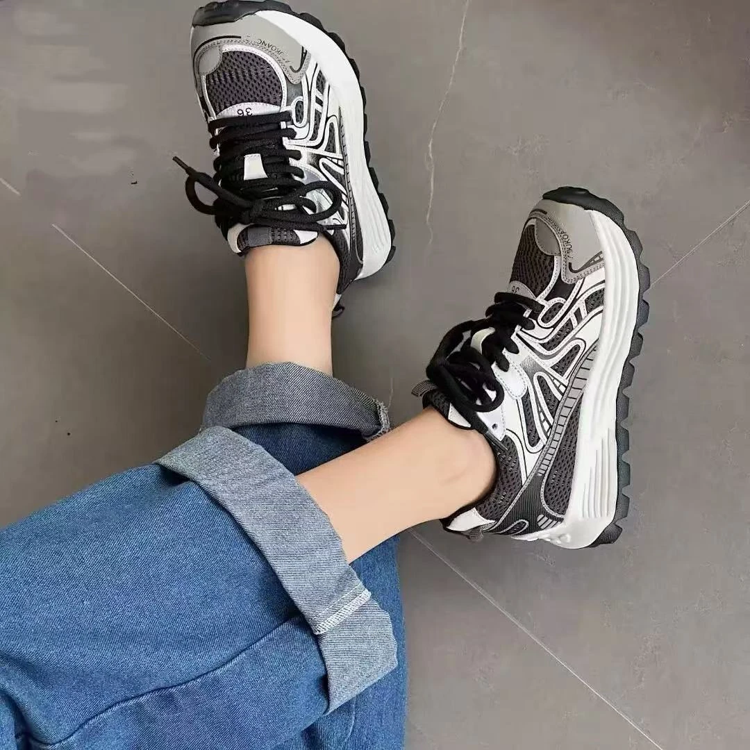 C4432  枪色  时尚厚底圆头系带女休闲运动老爹鞋