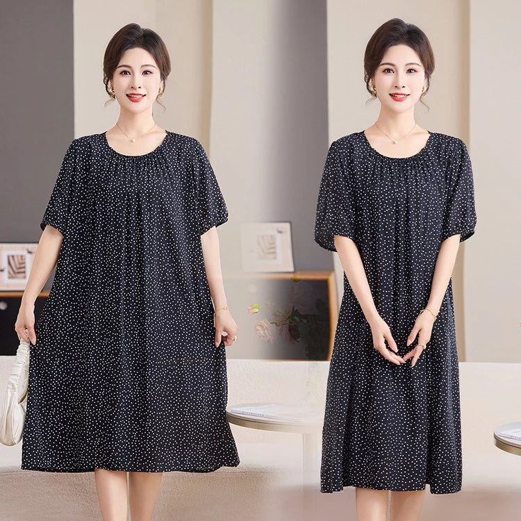 大码宽松中长裙薄款时尚中老年女装妈妈装睡衣睡裙女装绵绸家居服