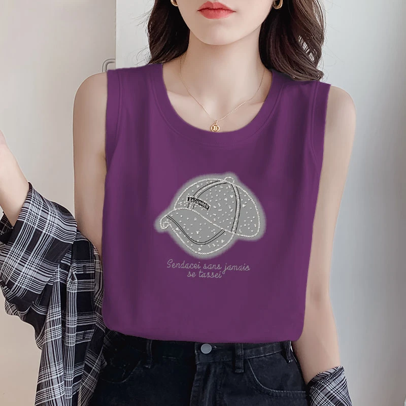 2025夏季新款百搭纯棉洋气圆领印花设计感上衣女薄款显瘦无袖背心