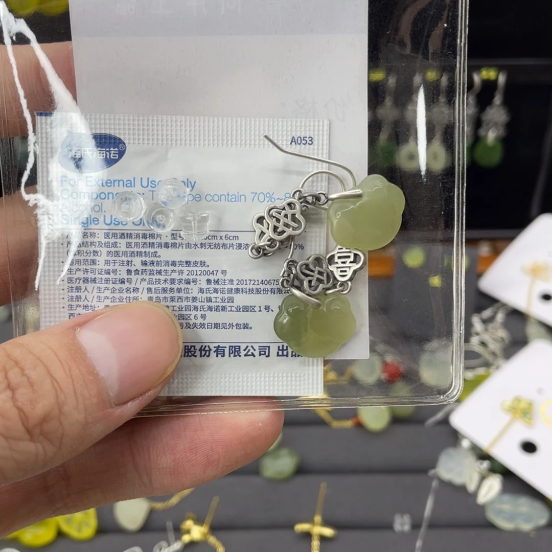 和田玉耳饰银S925镶嵌琳