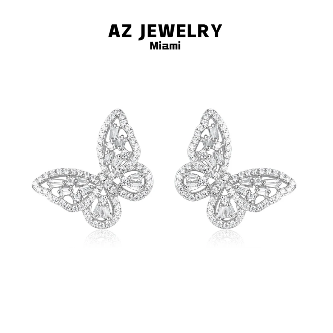 925银合成锆石耳饰 【仙度瑞拉】甜美超仙镂空蝴蝶耳钉气质欧若风女