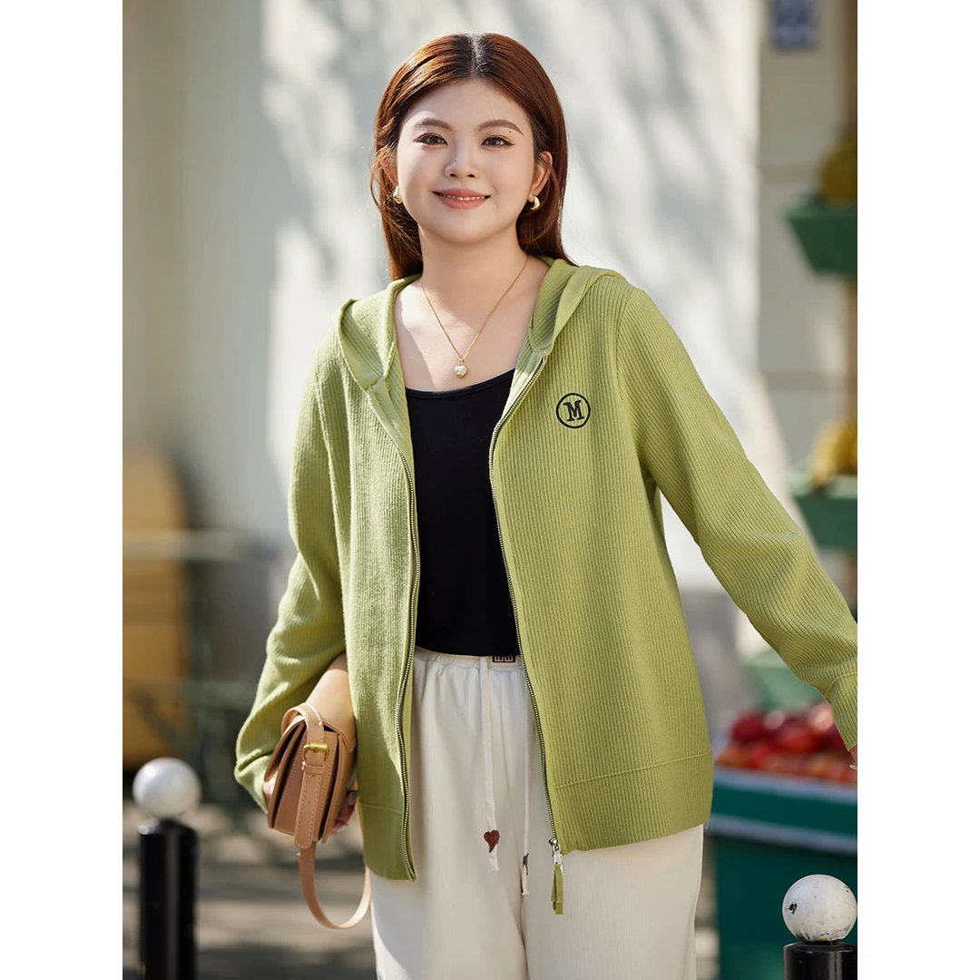 【高弹坑条开衫】MsShe大码女装2025春装显瘦针织外套M2309043