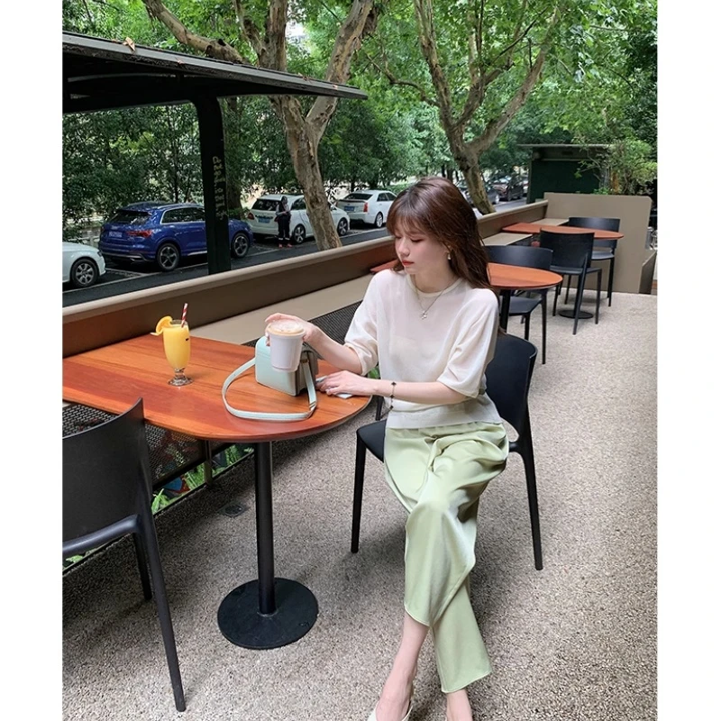 清仓醋酸缎面滑滑裤垂感凉凉九分裤冰丝小个子阔腿裤女夏季休闲裤