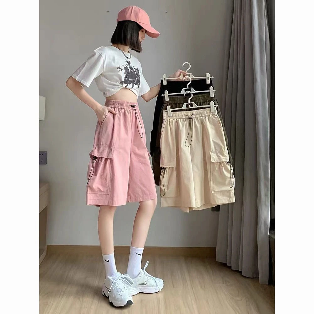 抖音质量多巴胺工装短裤女高腰休闲阔腿凉凉速干运动美式五分裤女