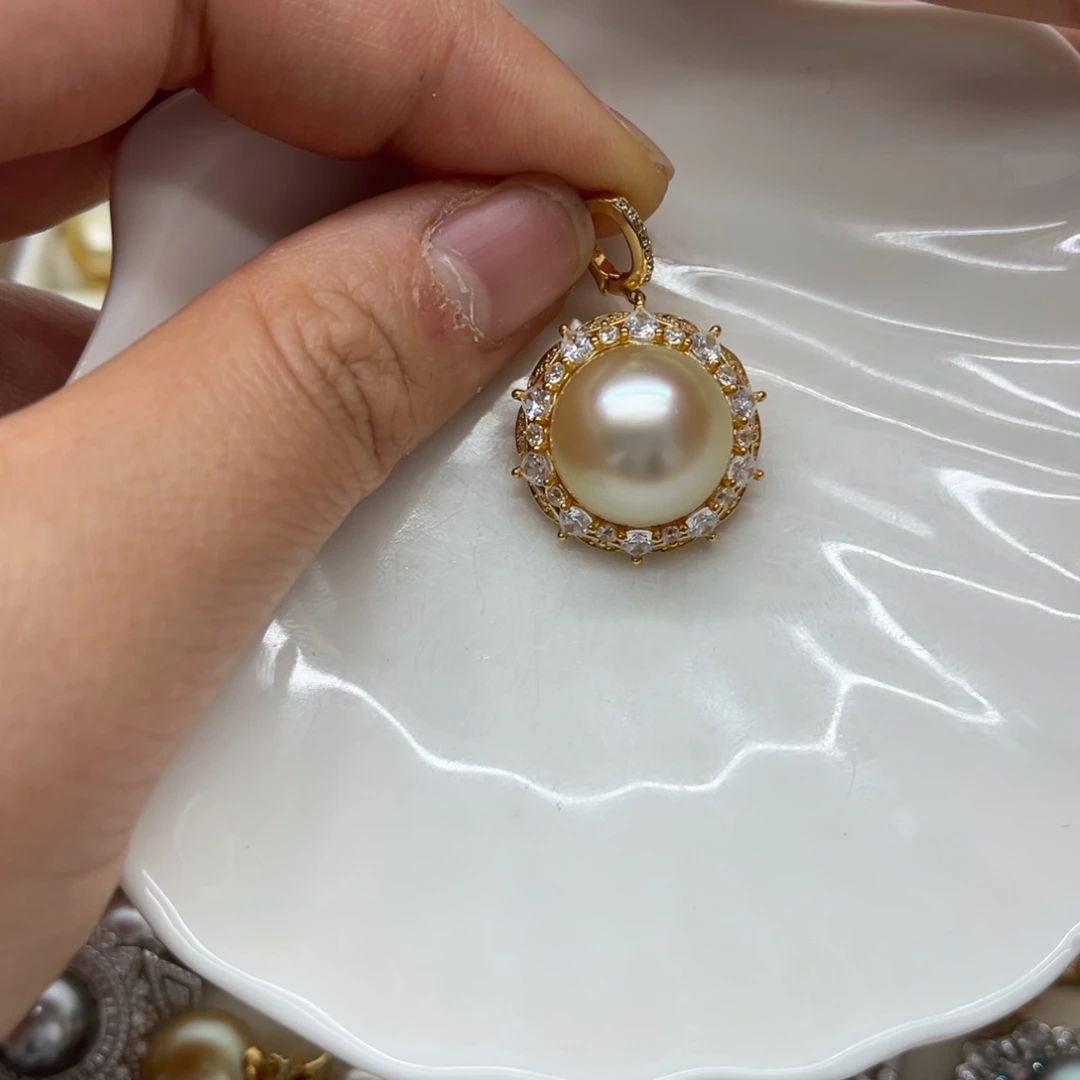 吊坠(不含链)银S925镶嵌海水珍珠