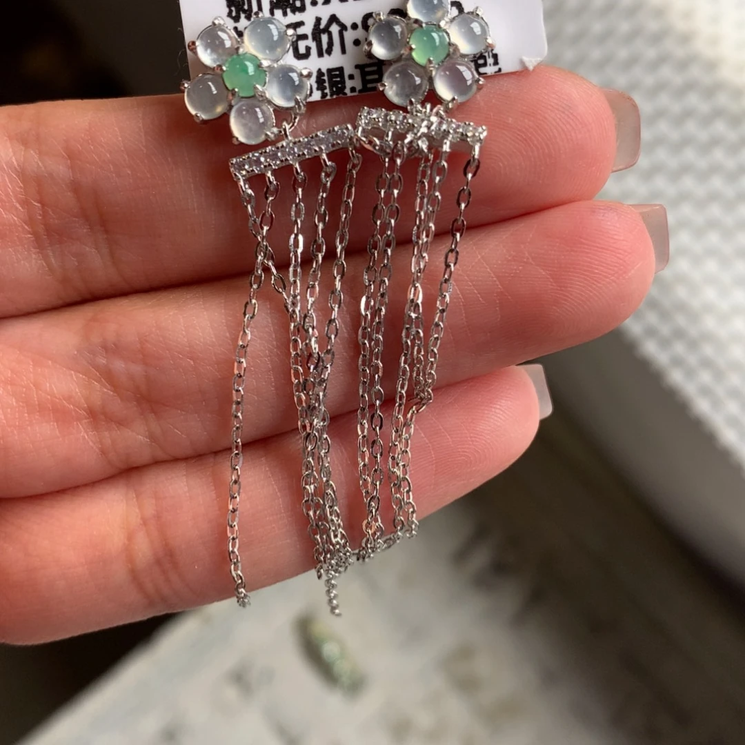 翡翠银S925镶嵌戒指耳钉