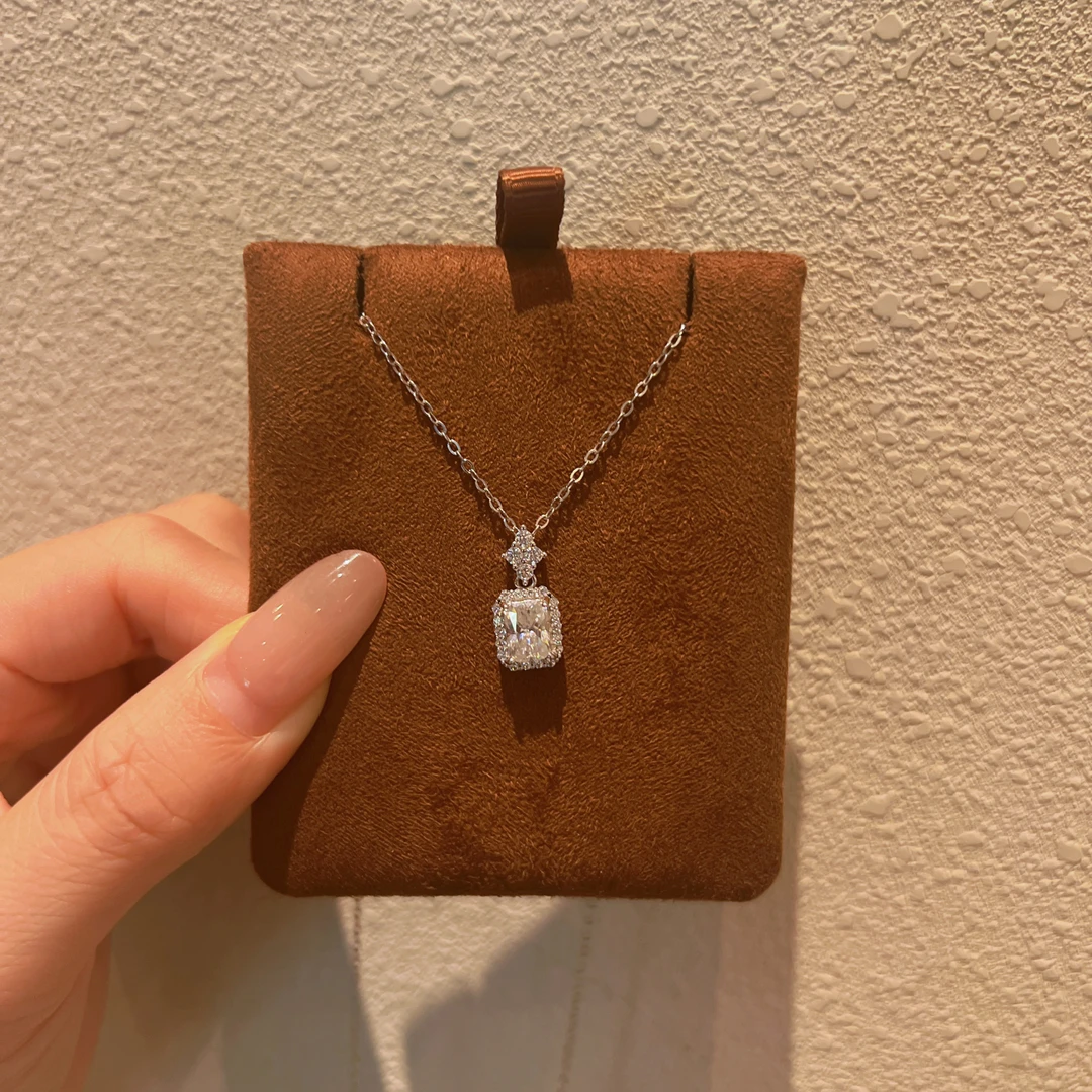 链子925银莫桑石 方糖项链轻奢气质小众设计香水瓶送女友锁骨链