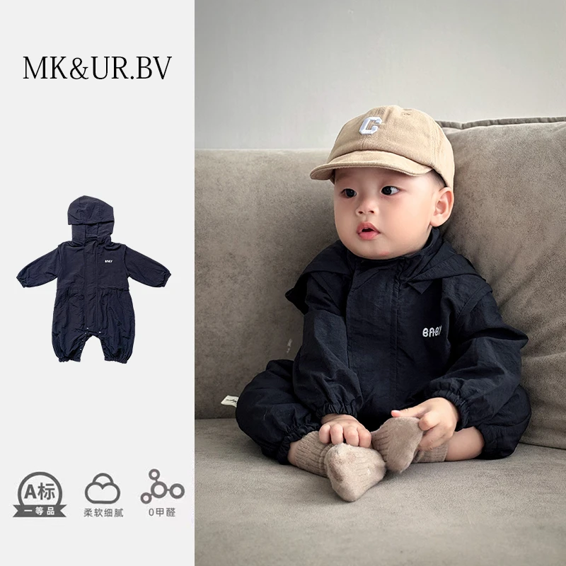 MK&UR.BV婴儿冲锋衣连体衣服秋季款男女宝宝超萌洋气ins外出哈衣