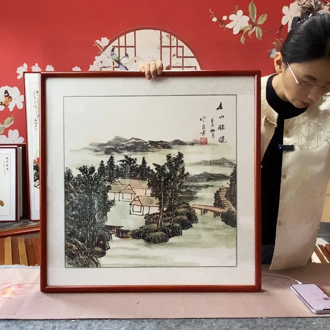 国画手写手绘国画作品带框包邮62✖️62