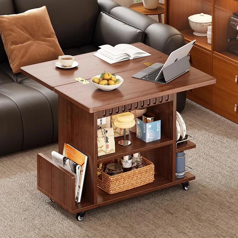 实木边几茶几可移动沙发边柜小户型折叠推车客厅置物架中古小桌子