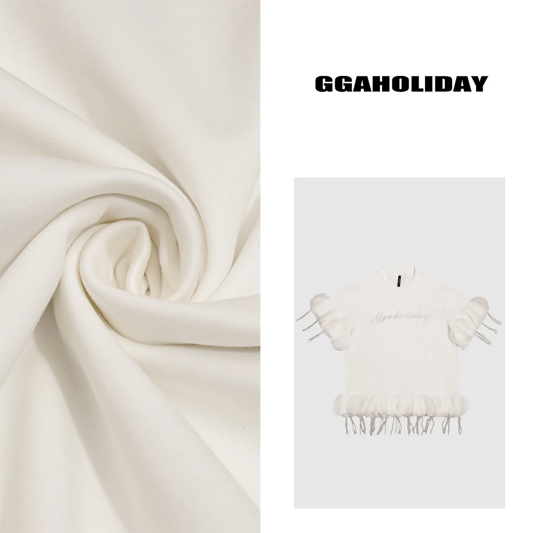 GGAHOLIDAY夏季时尚休闲百搭复古宽松流苏拼短袖T恤-152637