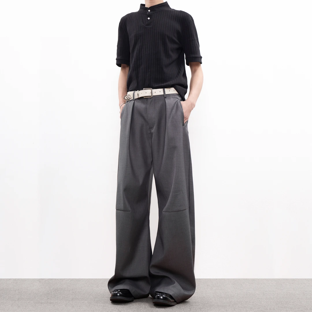 【褶皱弯刀西裤】美式男女复古新款阔腿宽松百搭直筒裤子情侣弯刀裤