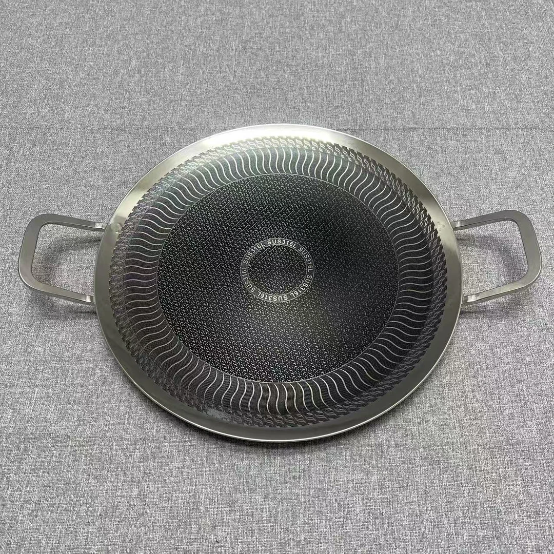 7-002 不锈钢双耳煎盘 烤盘 直径37 重约1.29kg 把手划痕微瑕
