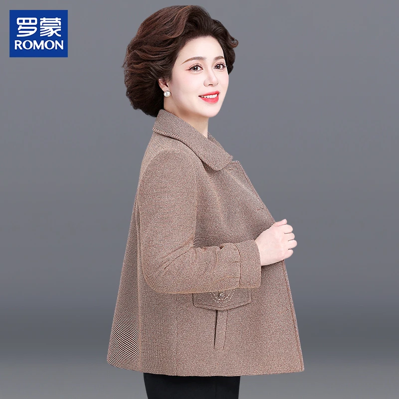 罗蒙妈妈装春季高档外套2025新款中年纯色夹克中老年时尚毛呢上衣