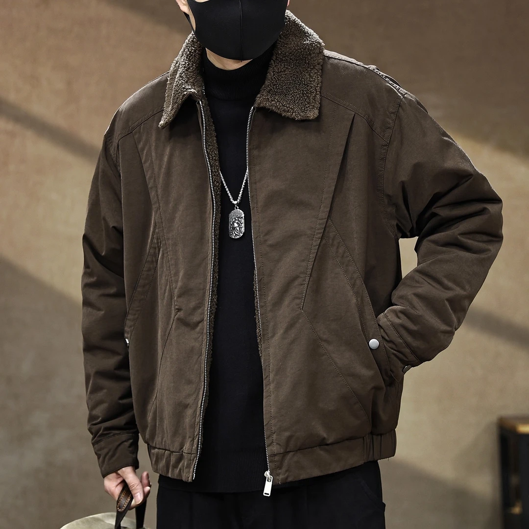 美拉德羊羔绒加厚飞行员夹克男士棉衣冬季新款保暖棉袄工装外套男