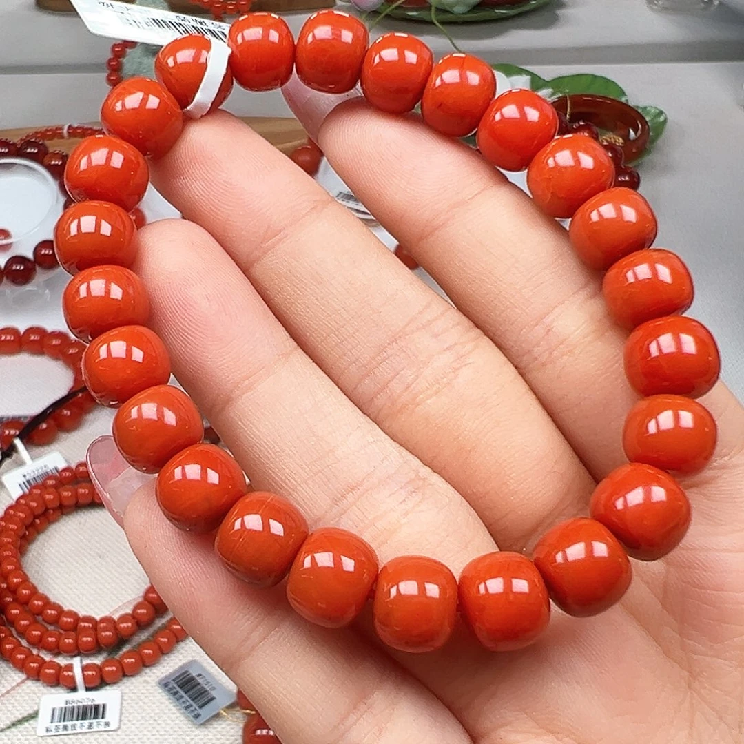 南红玛瑙未镶嵌手串捡漏 瓦西柿子红老型卡9mm+